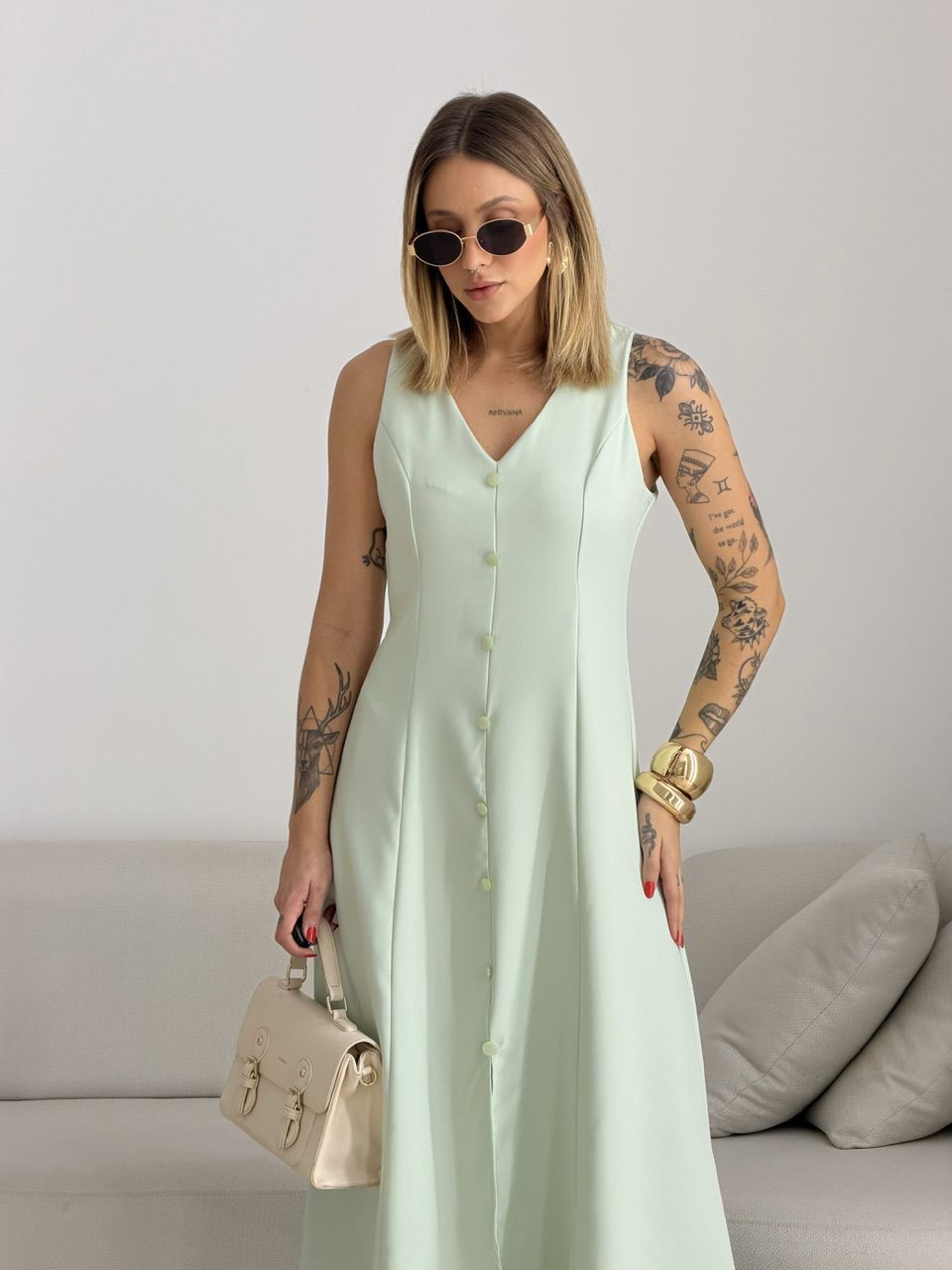 VESTIDO MARISOL BOTÕES BABY GREEN