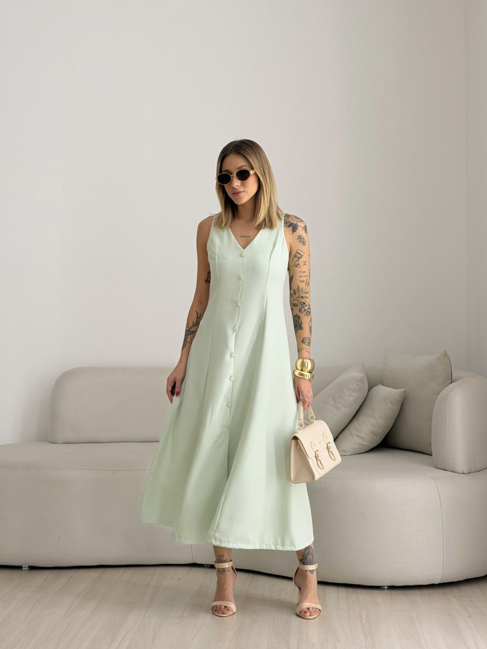 VESTIDO MARISOL BOTÕES BABY GREEN