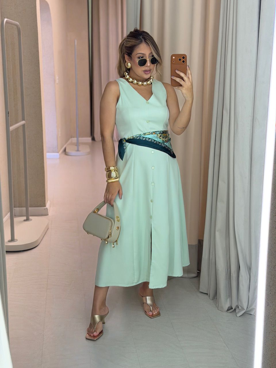 VESTIDO MARISOL BOTÕES BABY GREEN - 0074460400 - CAROLLA FERRARO