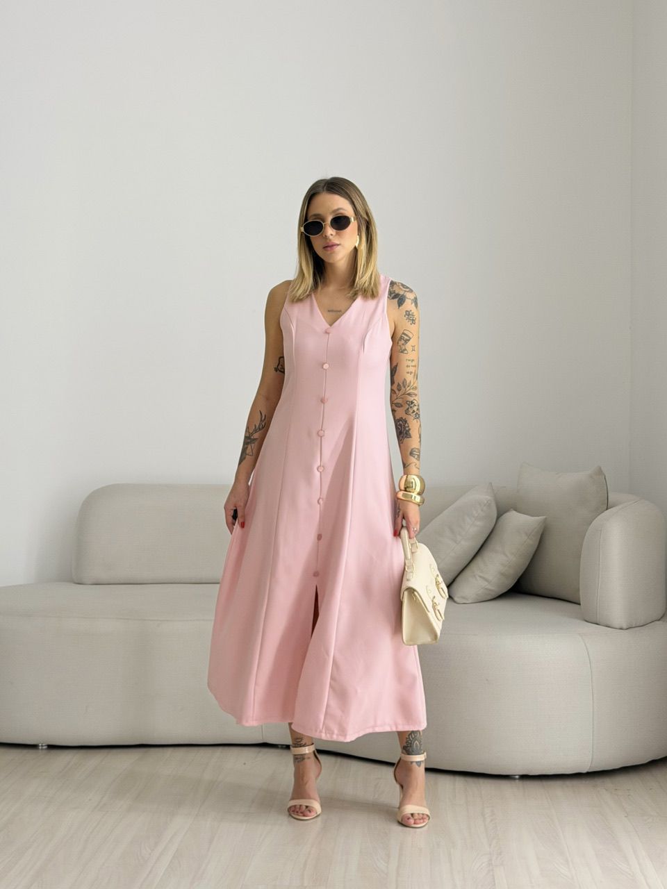 VESTIDO MARISOL BOTÕES BABY PINK