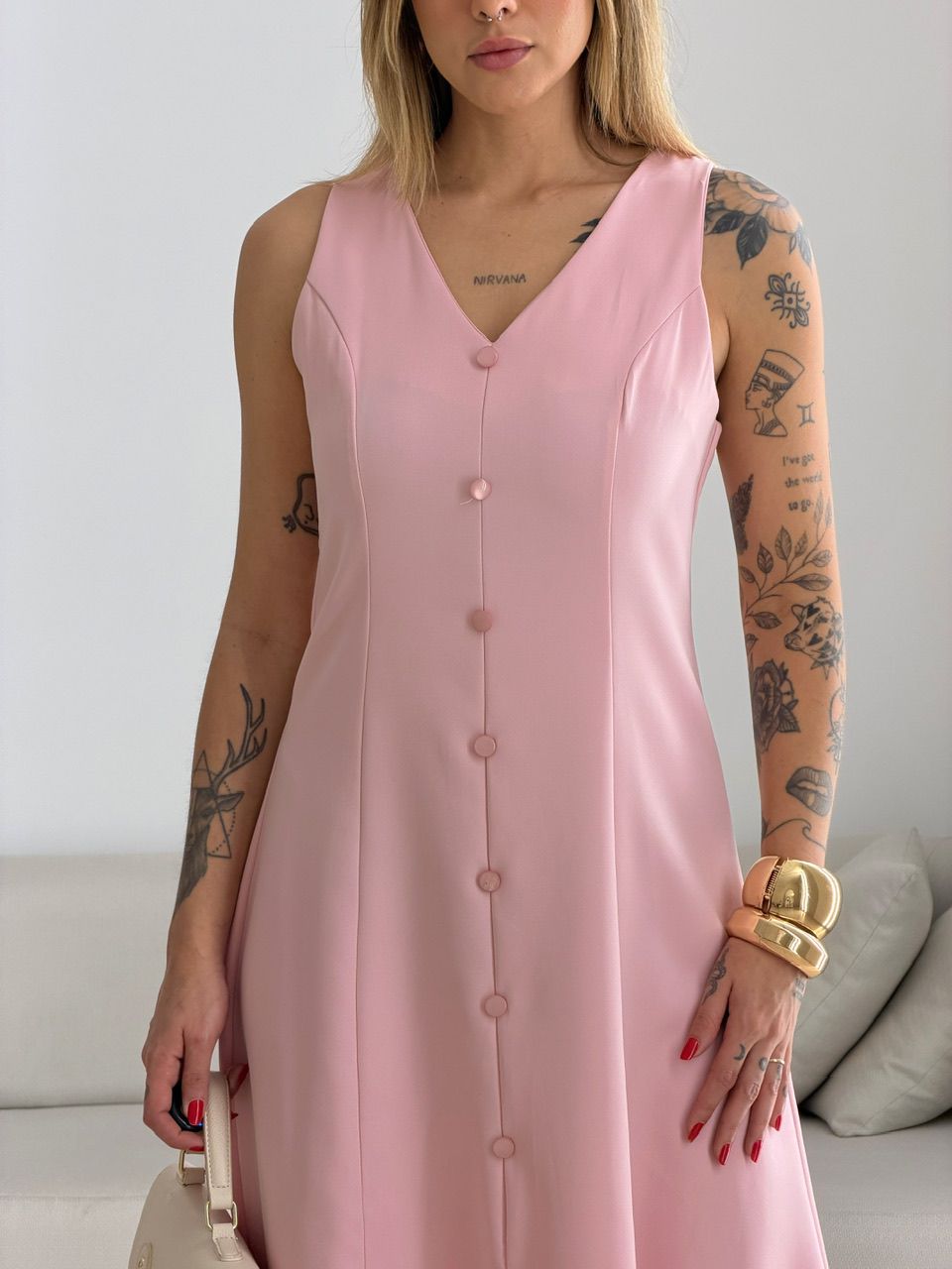 VESTIDO MARISOL BOTÕES BABY PINK