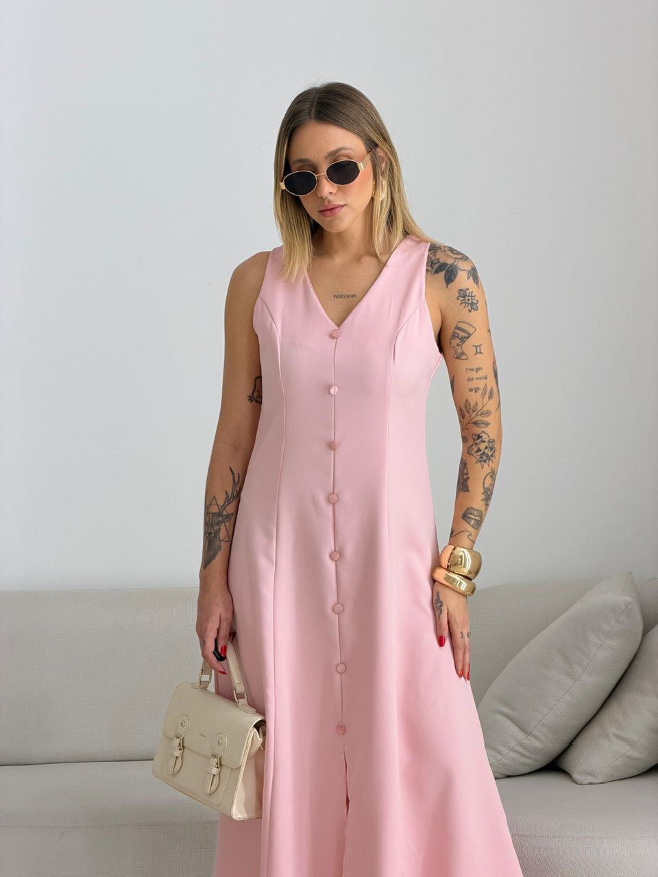 VESTIDO MARISOL BOTÕES BABY PINK