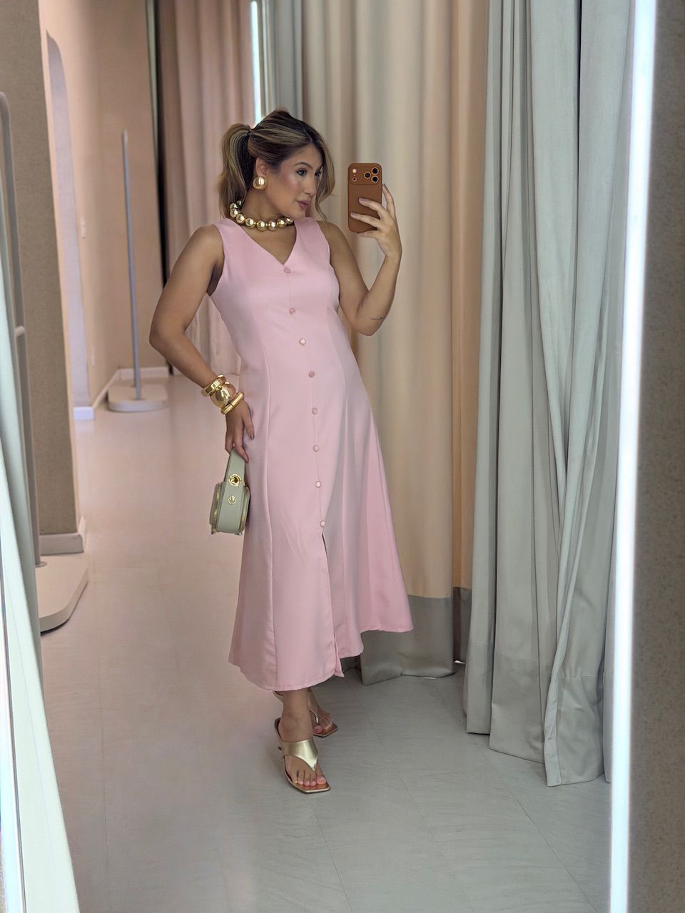 VESTIDO MARISOL BOTÕES BABY PINK