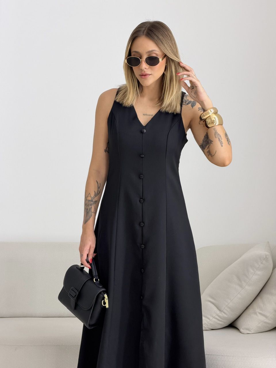 VESTIDO MARISOL BOTÕES PRETO