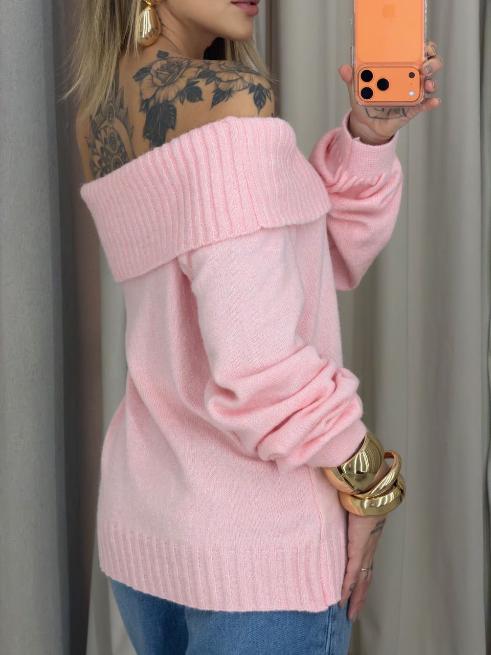 BLUSA TRICOT OMBRO A OMBRO ROSA