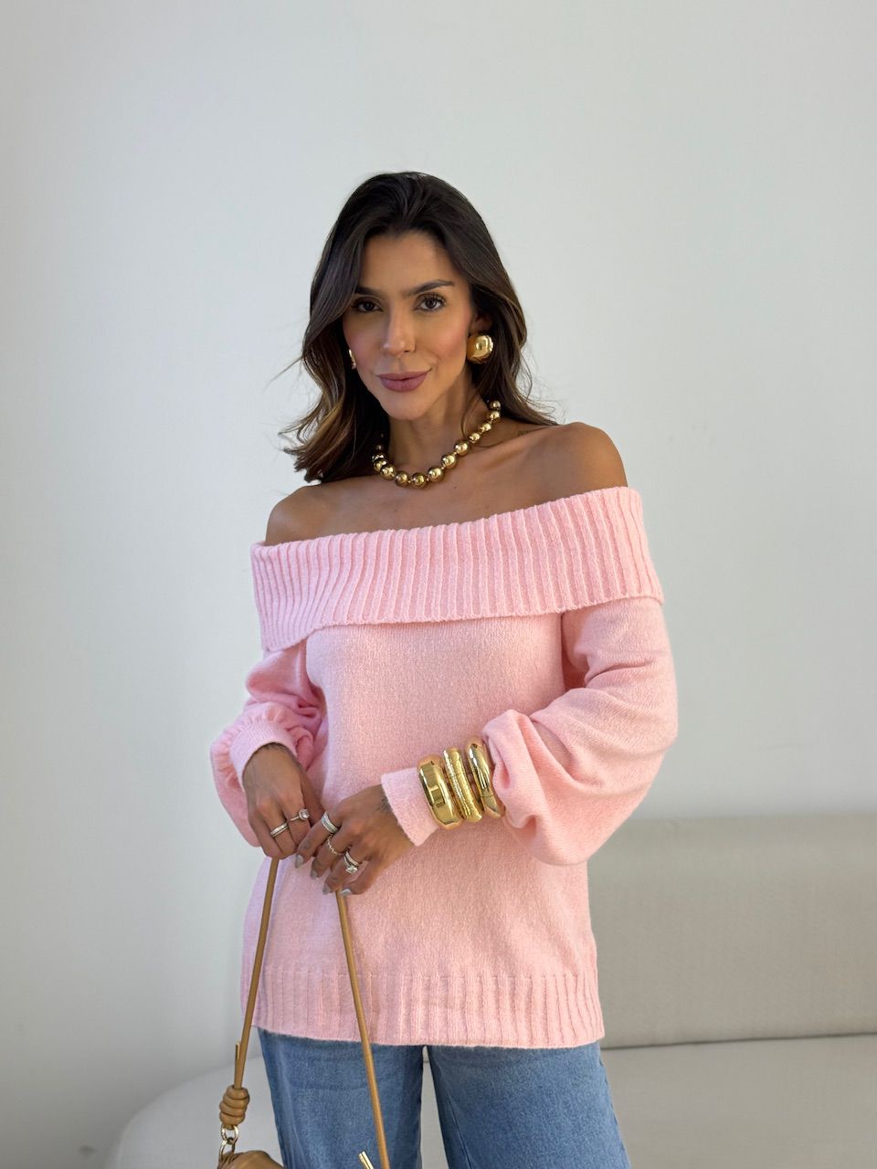 BLUSA TRICOT OMBRO A OMBRO ROSA