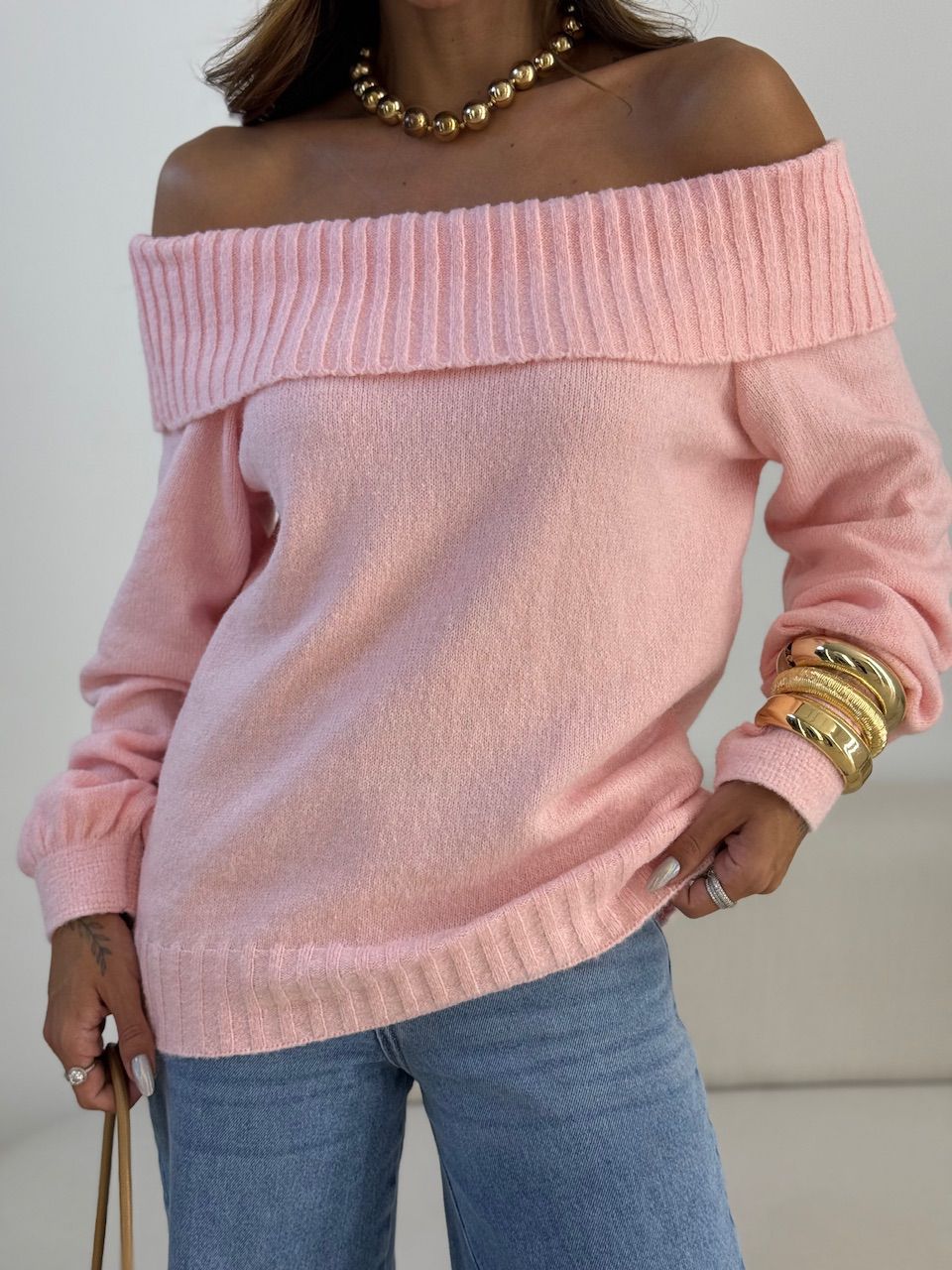 BLUSA TRICOT OMBRO A OMBRO ROSA