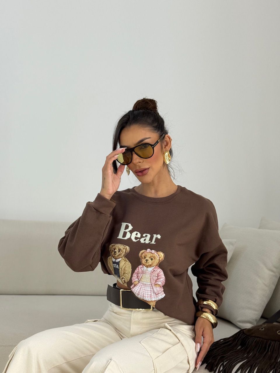 MOLETOM MARTA BEAR MARROM - 0076870054 - CAROLLA FERRARO