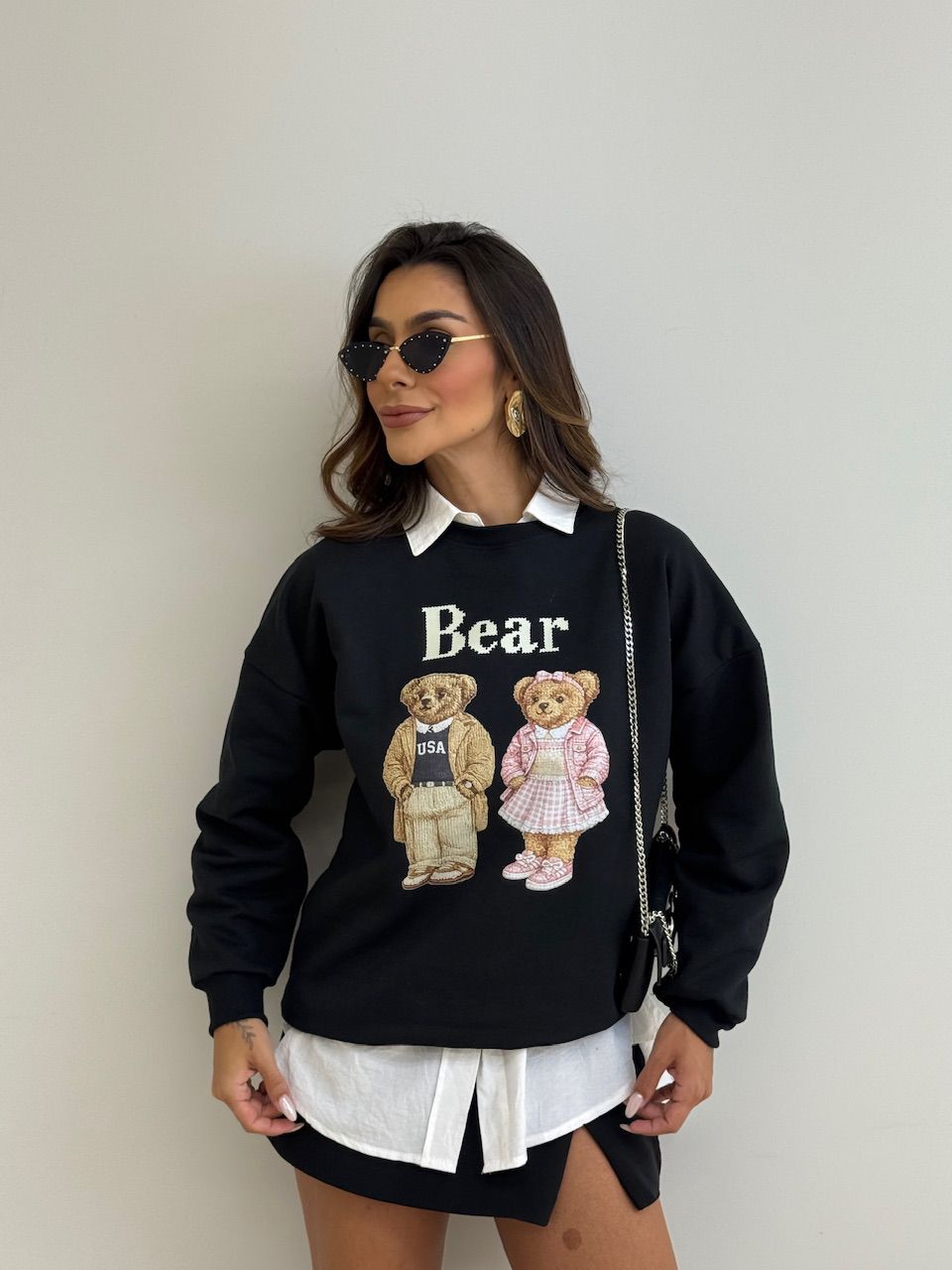 MOLETOM MARTA BEAR PRETO - 0076870032 - CAROLLA FERRARO