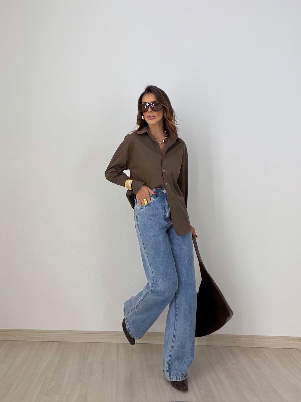 CAMISA DAMARIS VIÉS MARROM