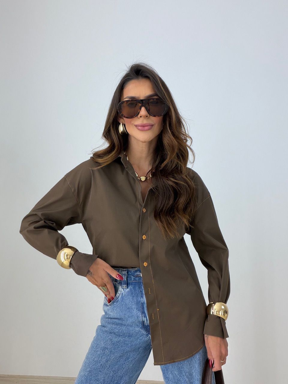 CAMISA DAMARIS VIÉS MARROM