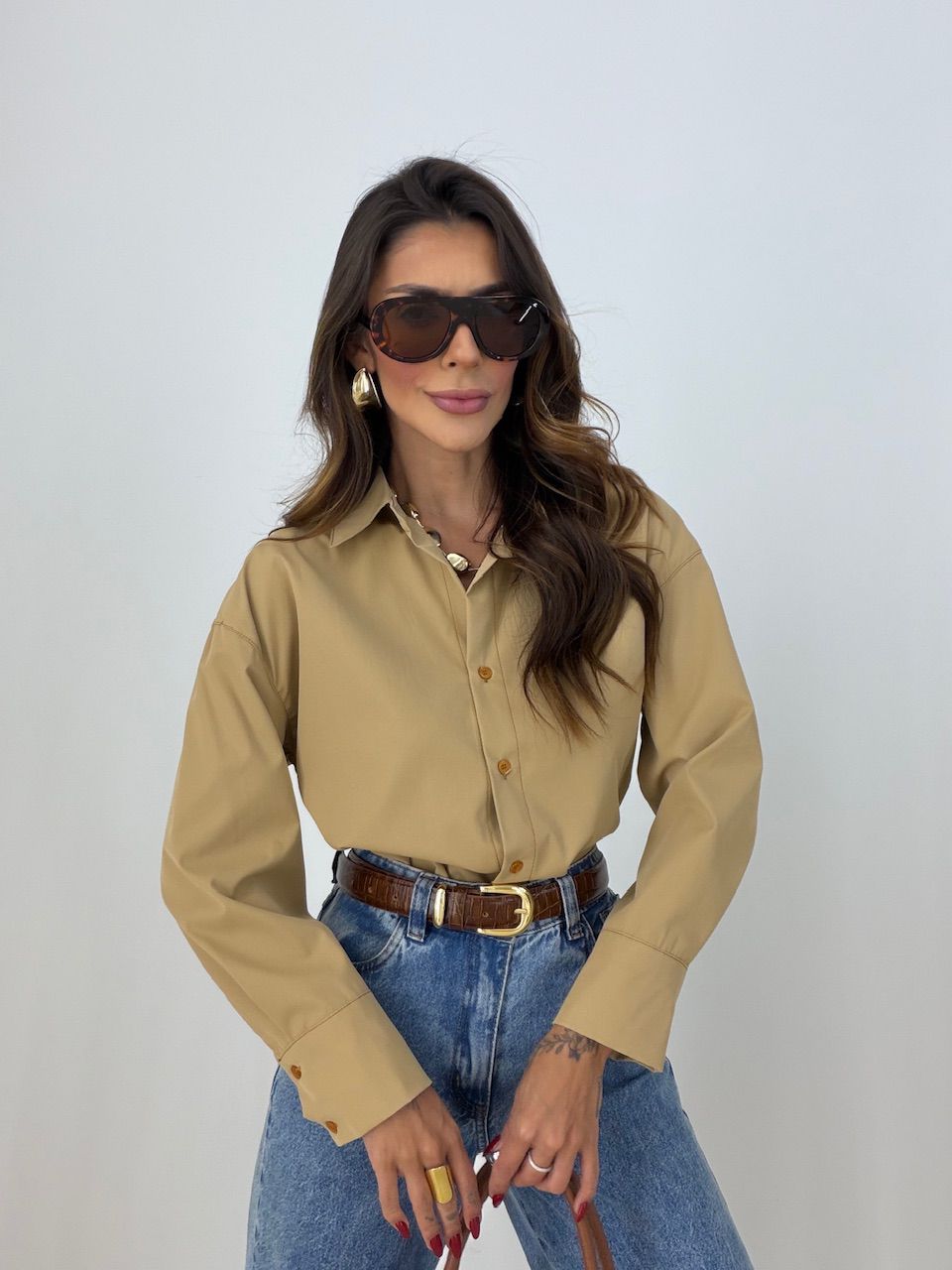 CAMISA DAMARIS VIÉS NUDE - 0077830049 - CAROLLA FERRARO