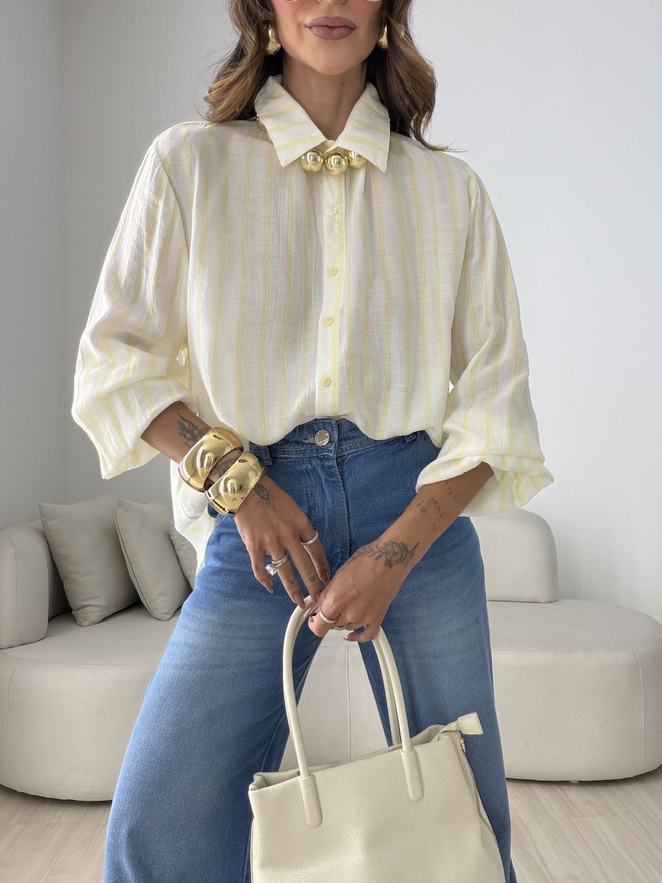 CAMISA ANA LAURA LISTRAS AMARELA