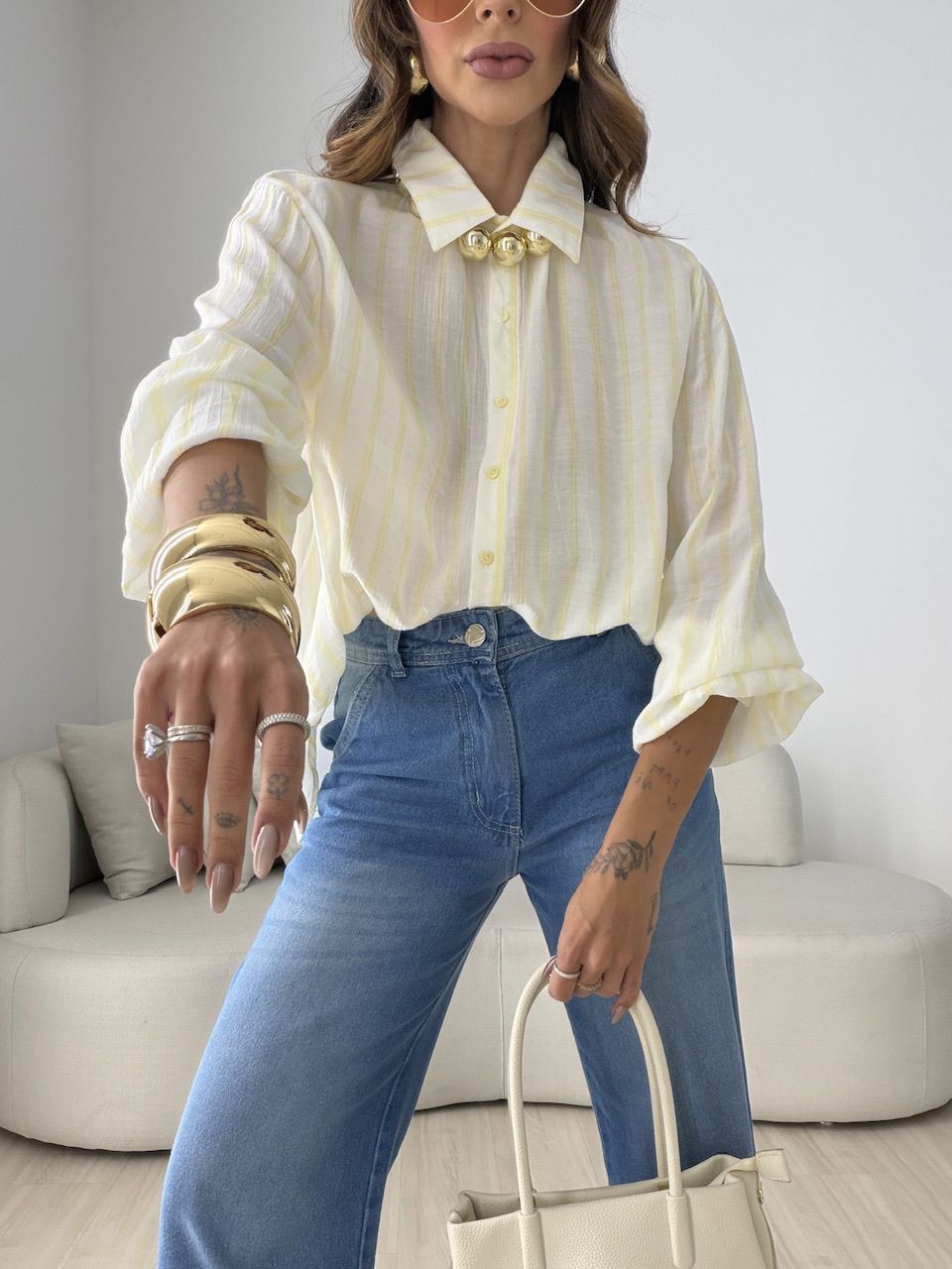 CAMISA ANA LAURA LISTRAS AMARELA