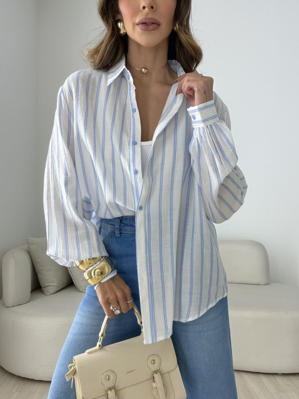 CAMISA ANA LAURA LISTRAS AZUL