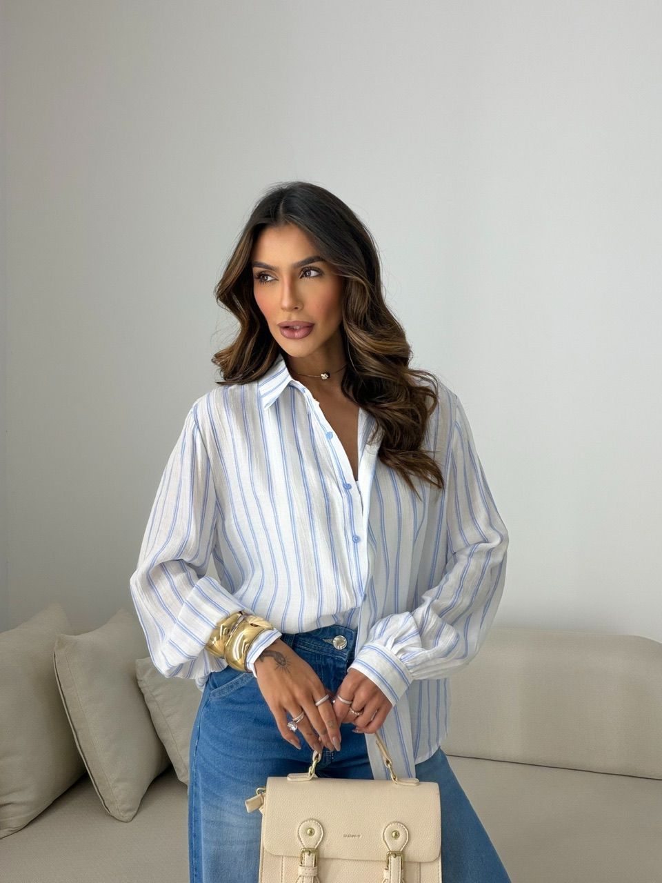 CAMISA ANA LAURA LISTRAS AZUL