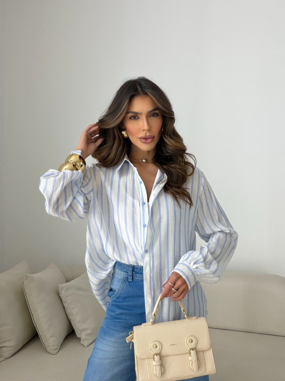 CAMISA ANA LAURA LISTRAS AZUL