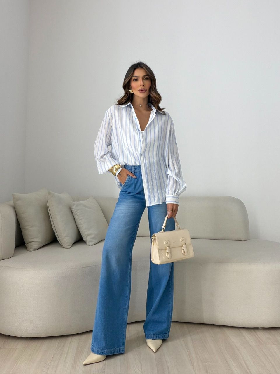 CAMISA ANA LAURA LISTRAS AZUL