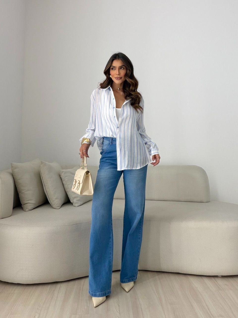 CAMISA ANA LAURA LISTRAS AZUL