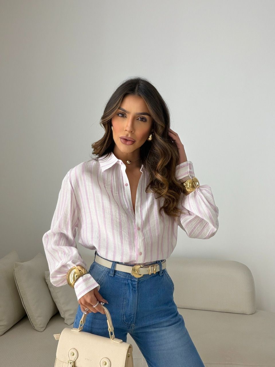 CAMISA ANA LAURA LISTRAS LILÁS