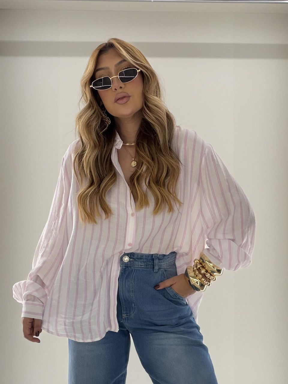 CAMISA ANA LAURA LISTRAS LILÁS - 0079390065 - CAROLLA FERRARO