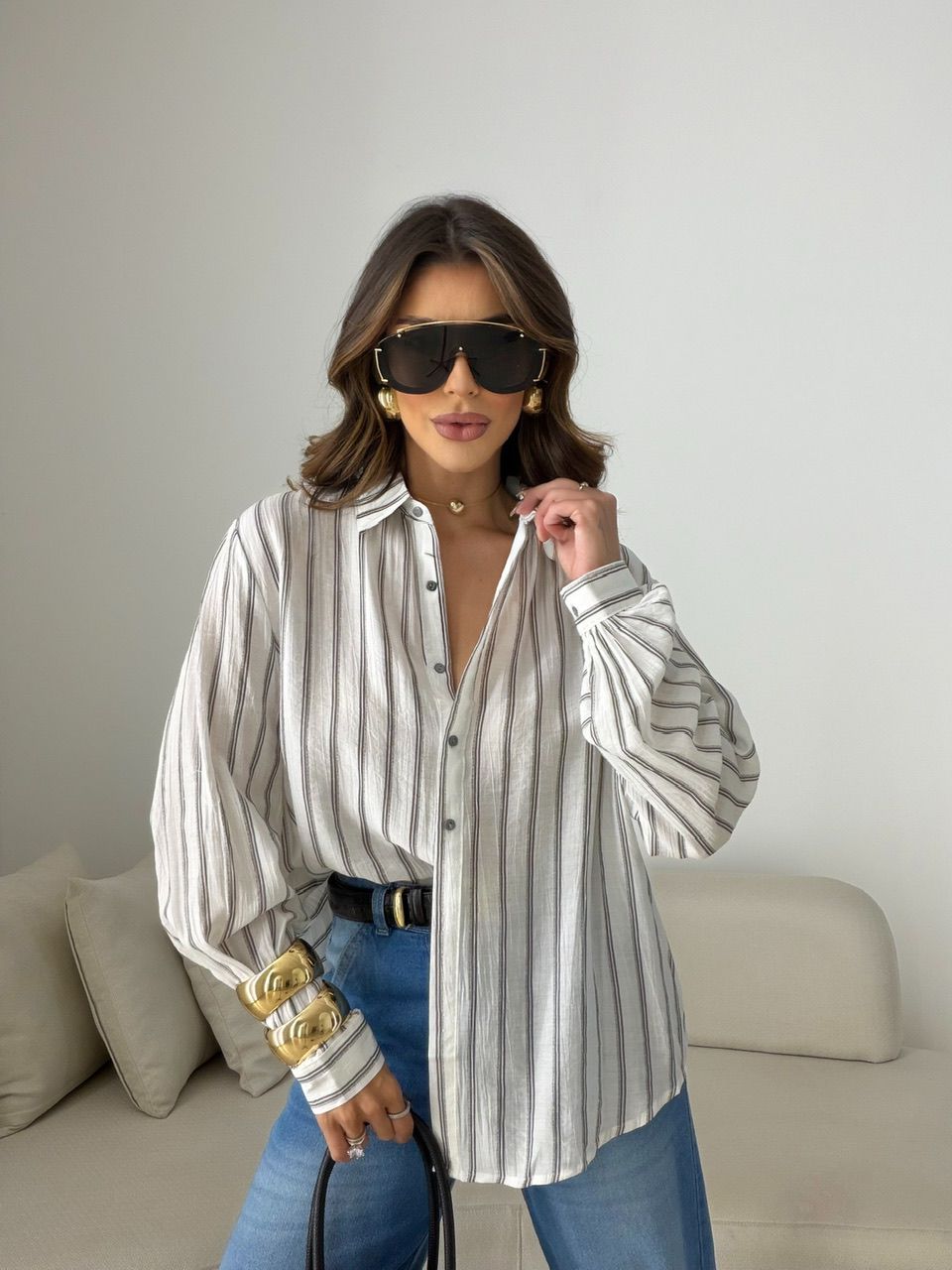 CAMISA ANA LAURA LISTRAS PRETA