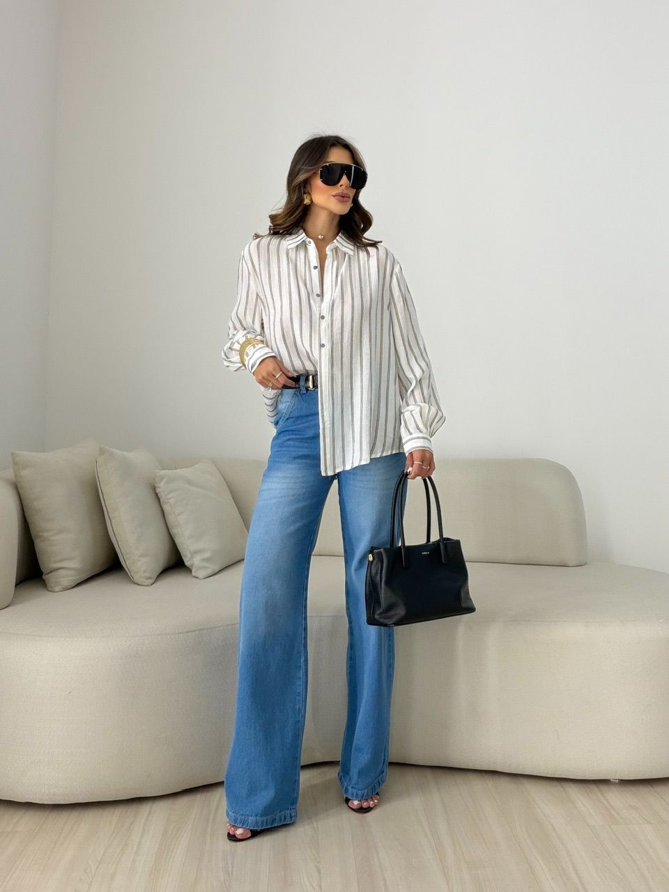 CAMISA ANA LAURA LISTRAS PRETA