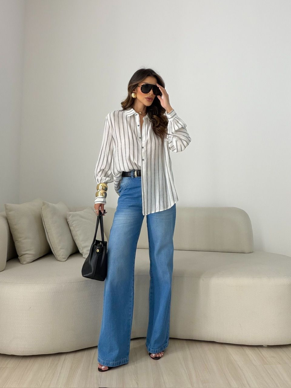 CAMISA ANA LAURA LISTRAS PRETA