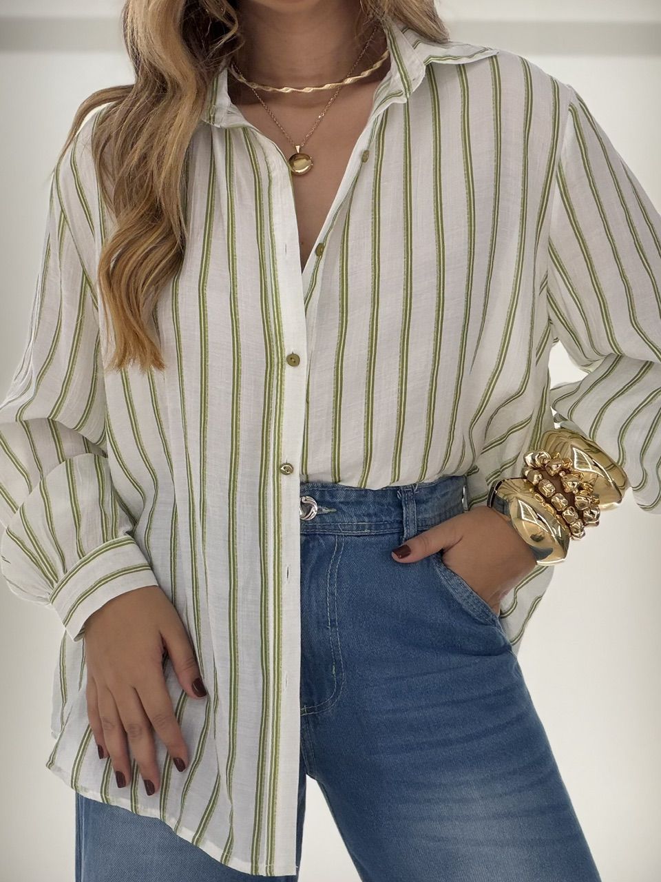 CAMISA ANA LAURA LISTRAS VERDE