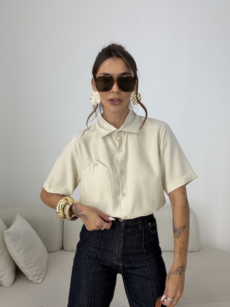 CAMISA ROBERTA MANGA 3/4 AREIA - 0079410110 - CAROLLA FERRARO