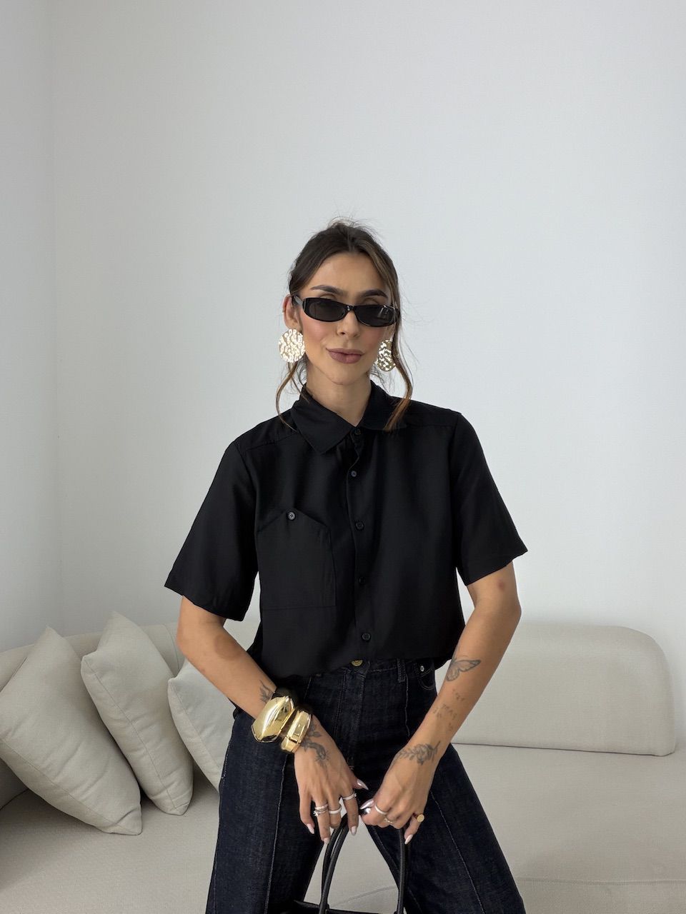 CAMISA ROBERTA MANGA 3/4 PRETA - 0079410033 - CAROLLA FERRARO