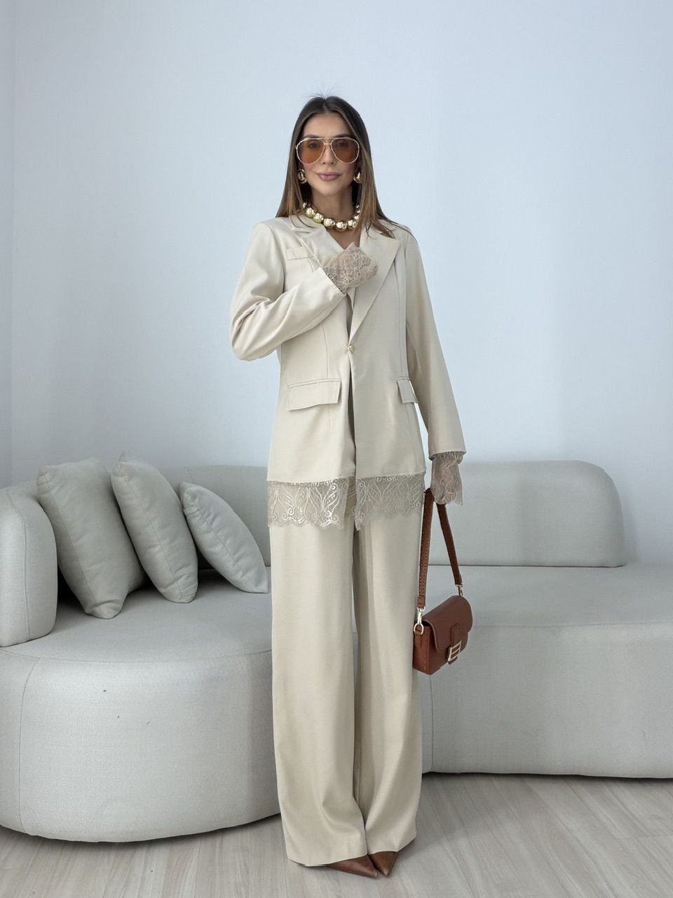 CONJUNTO PIETRA BLAZER AREIA - 0079440110 - CAROLLA FERRARO