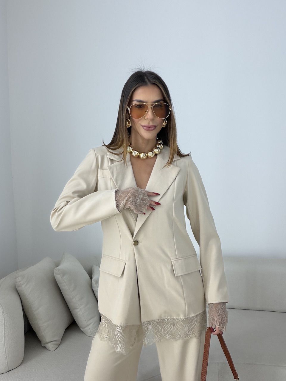 CONJUNTO PIETRA BLAZER AREIA