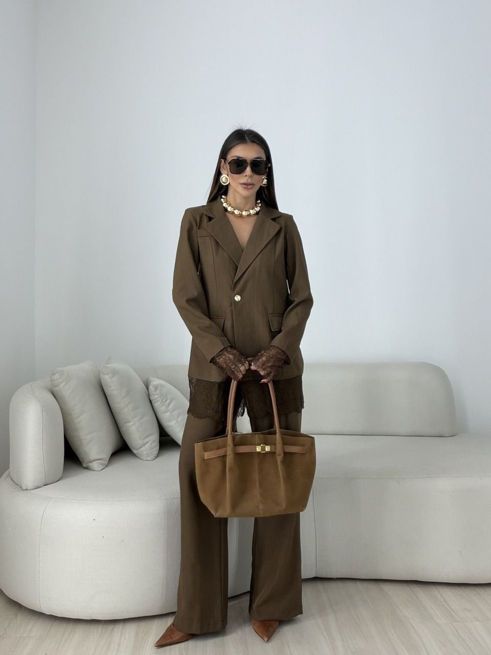 CONJUNTO PIETRA BLAZER MARROM - 0079440054 - CAROLLA FERRARO