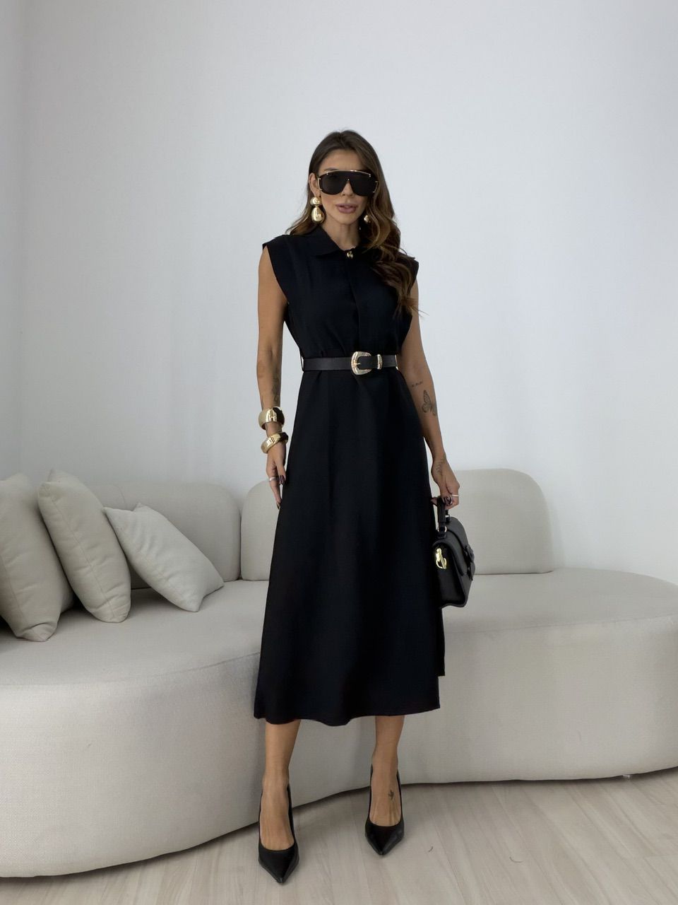VESTIDO BERENICE GOLA PRETO - 0079420032 - CAROLLA FERRARO