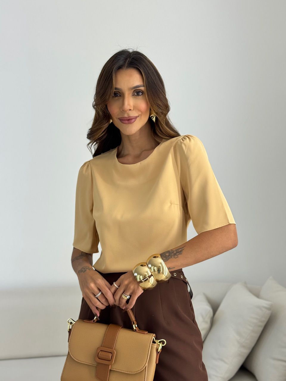 BLUSA MARIA LAURA MANGA CURTA NUDE