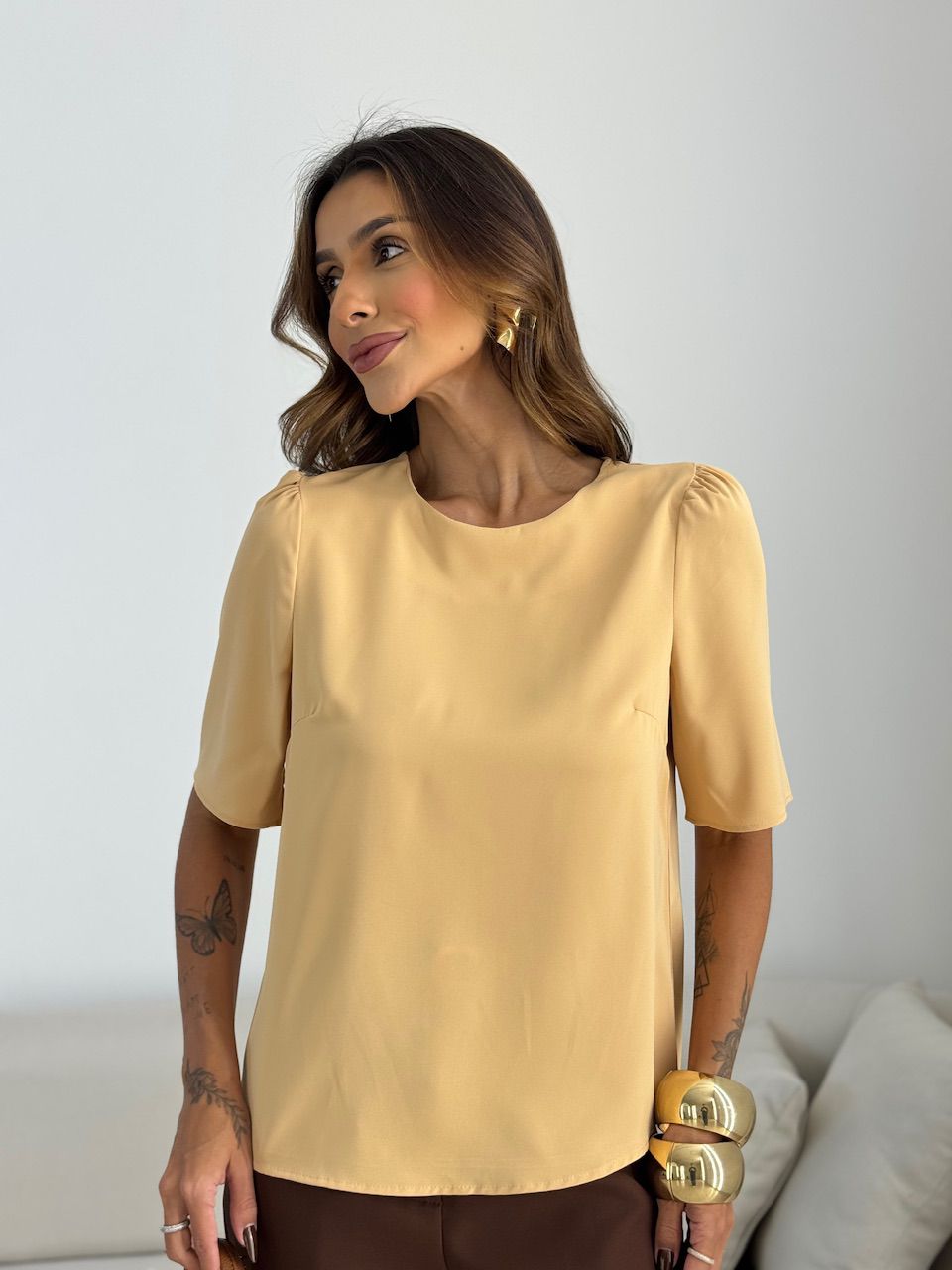 BLUSA MARIA LAURA MANGA CURTA NUDE