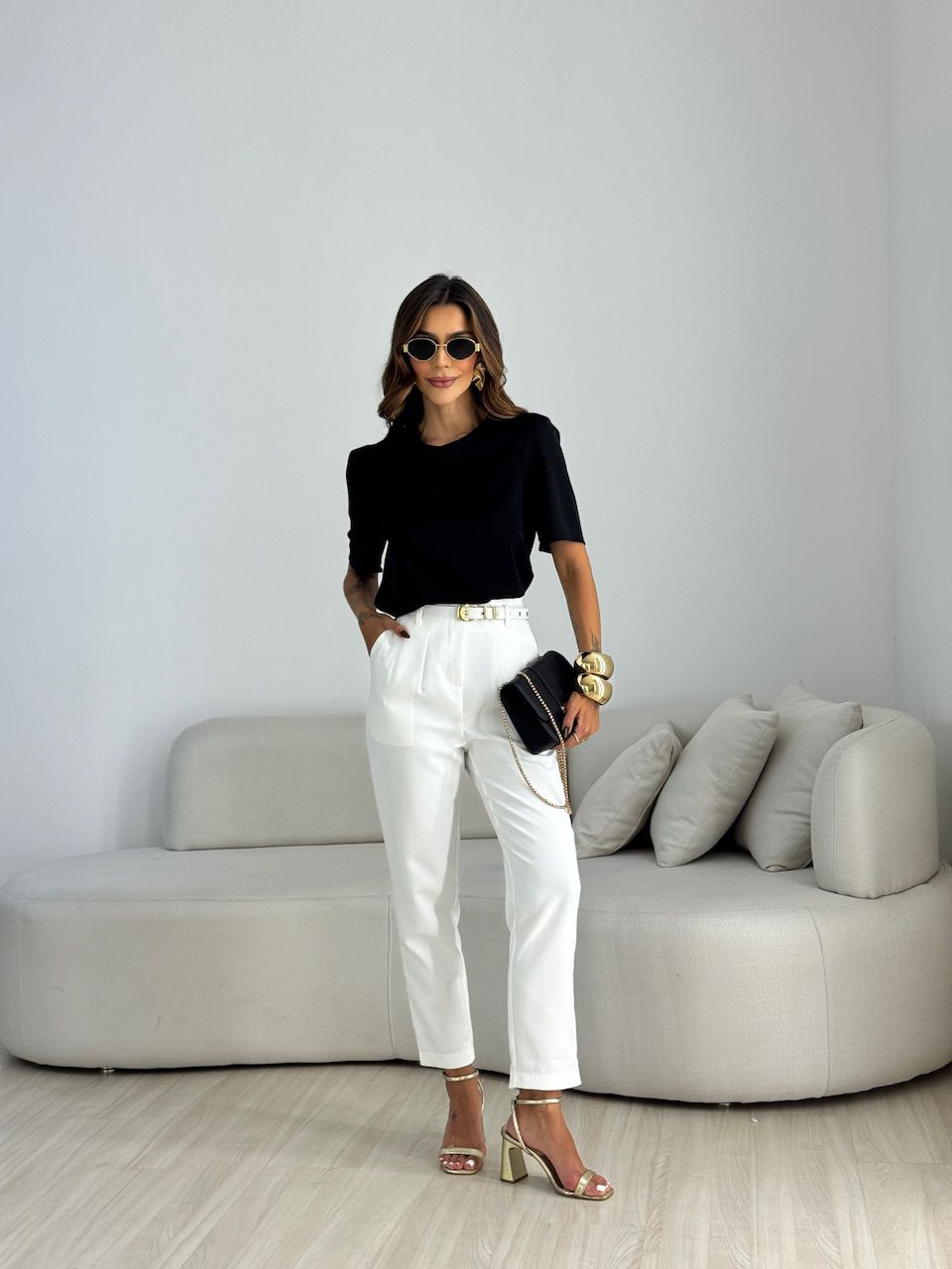 BLUSA MARIA LAURA MANGA CURTA Preta