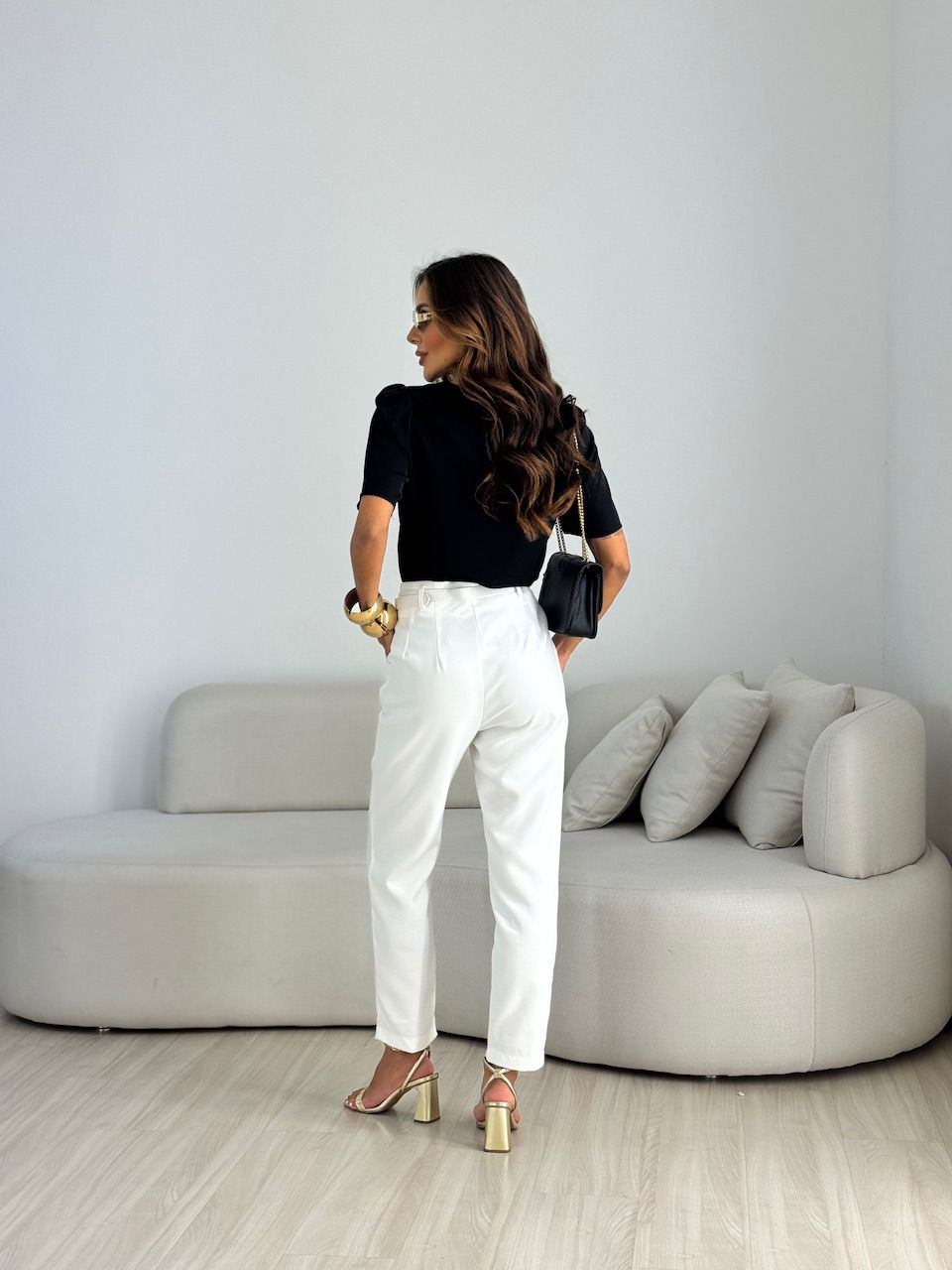 BLUSA MARIA LAURA MANGA CURTA Preta