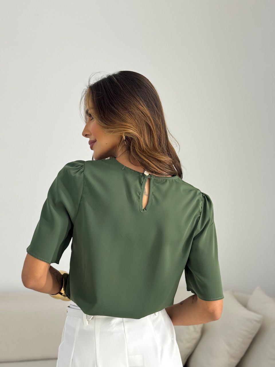 BLUSA MARIA LAURA MANGA CURTA VERDE