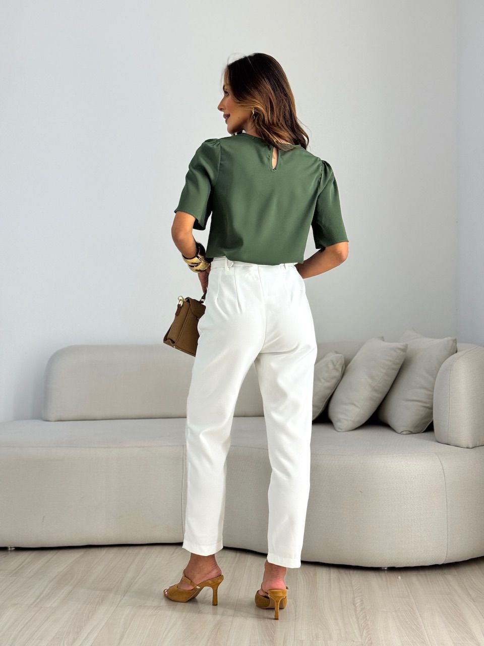 BLUSA MARIA LAURA MANGA CURTA VERDE