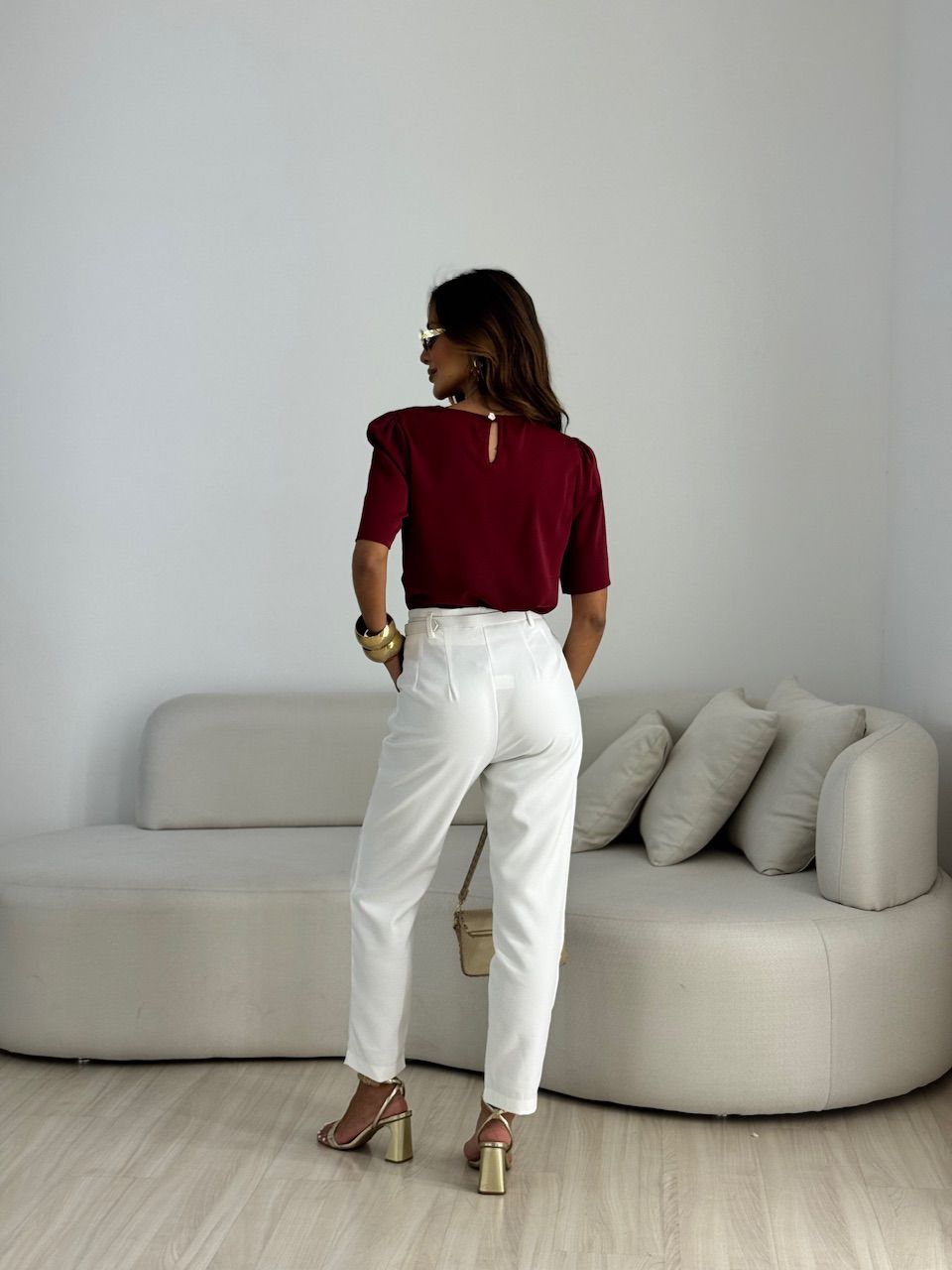 BLUSA MARIA LAURA MANGA CURTA VINHO