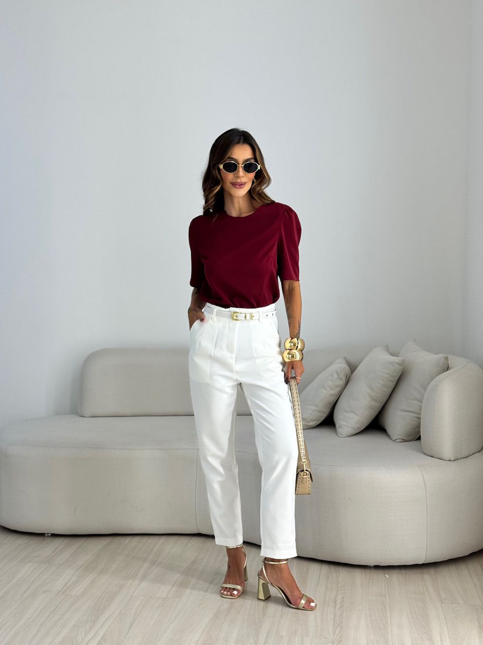 BLUSA MARIA LAURA MANGA CURTA VINHO