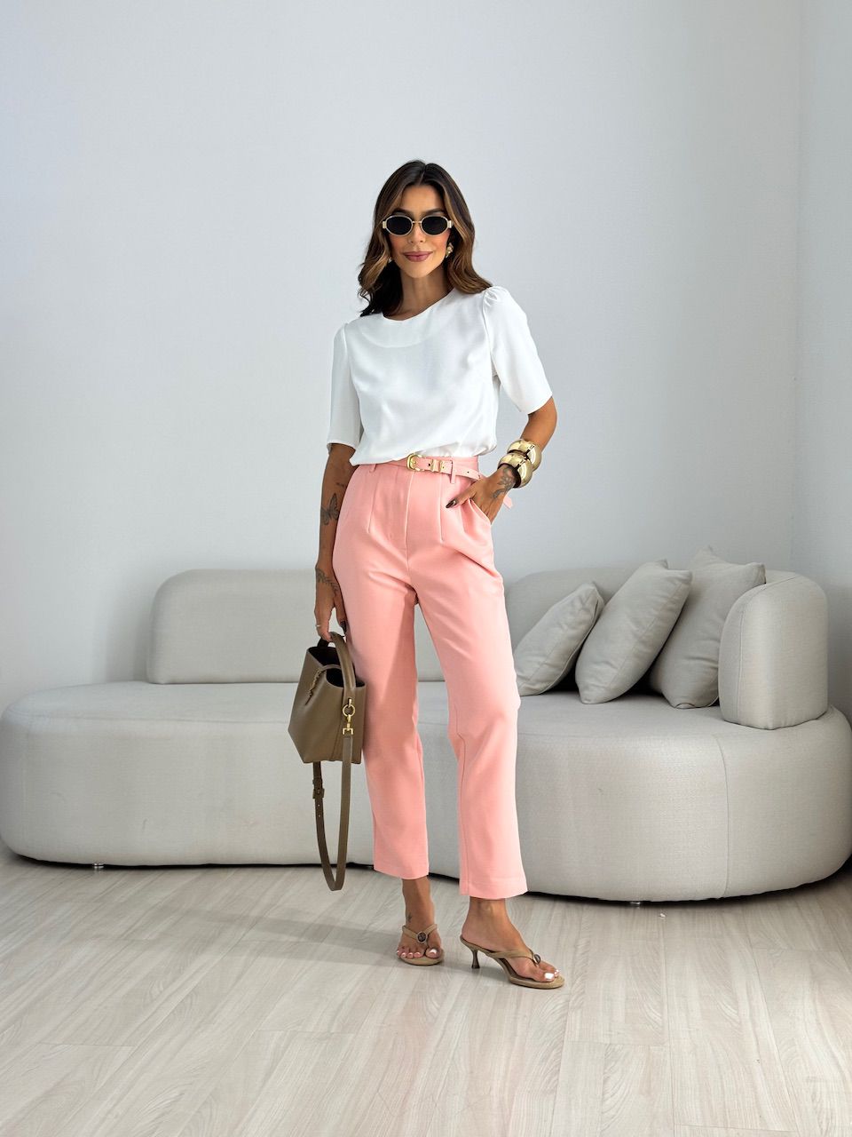 CALÇA LIA CINTO ROSA