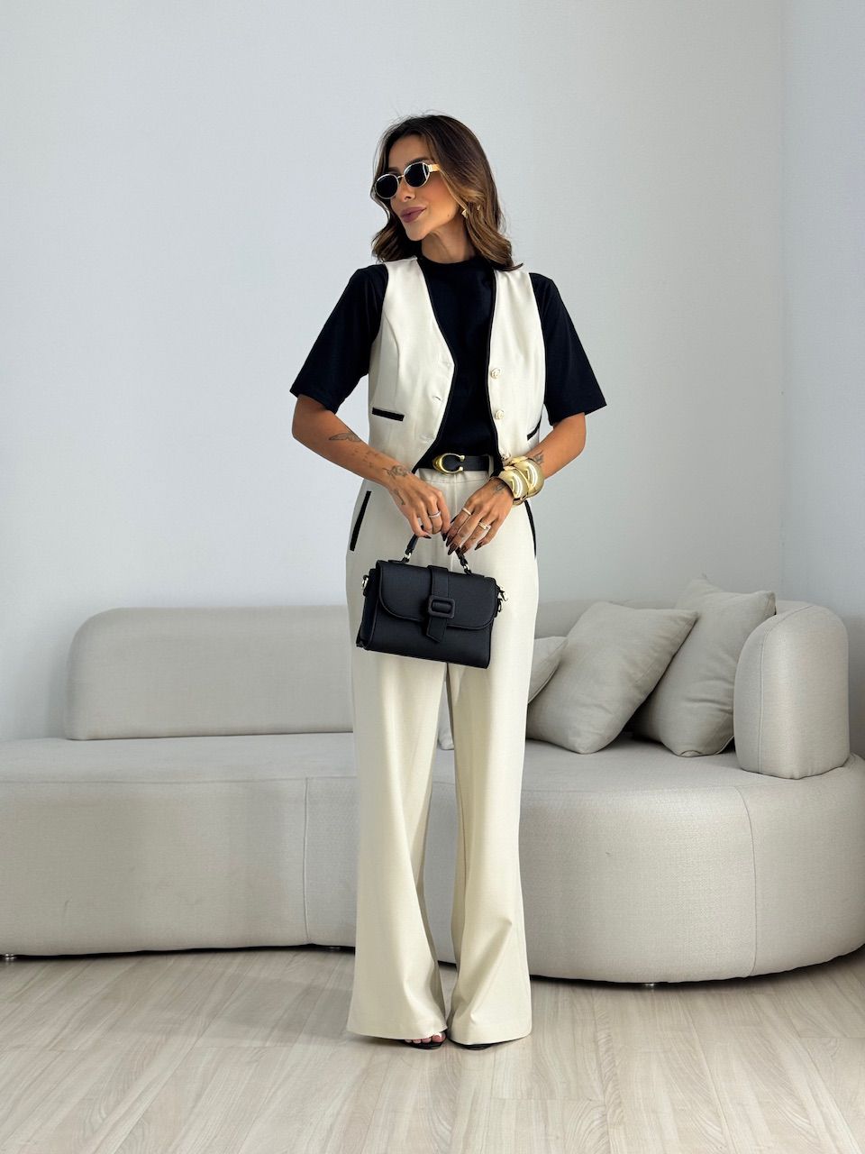 CONJUNTO ANA MARA COLETE CALÇA AREIA