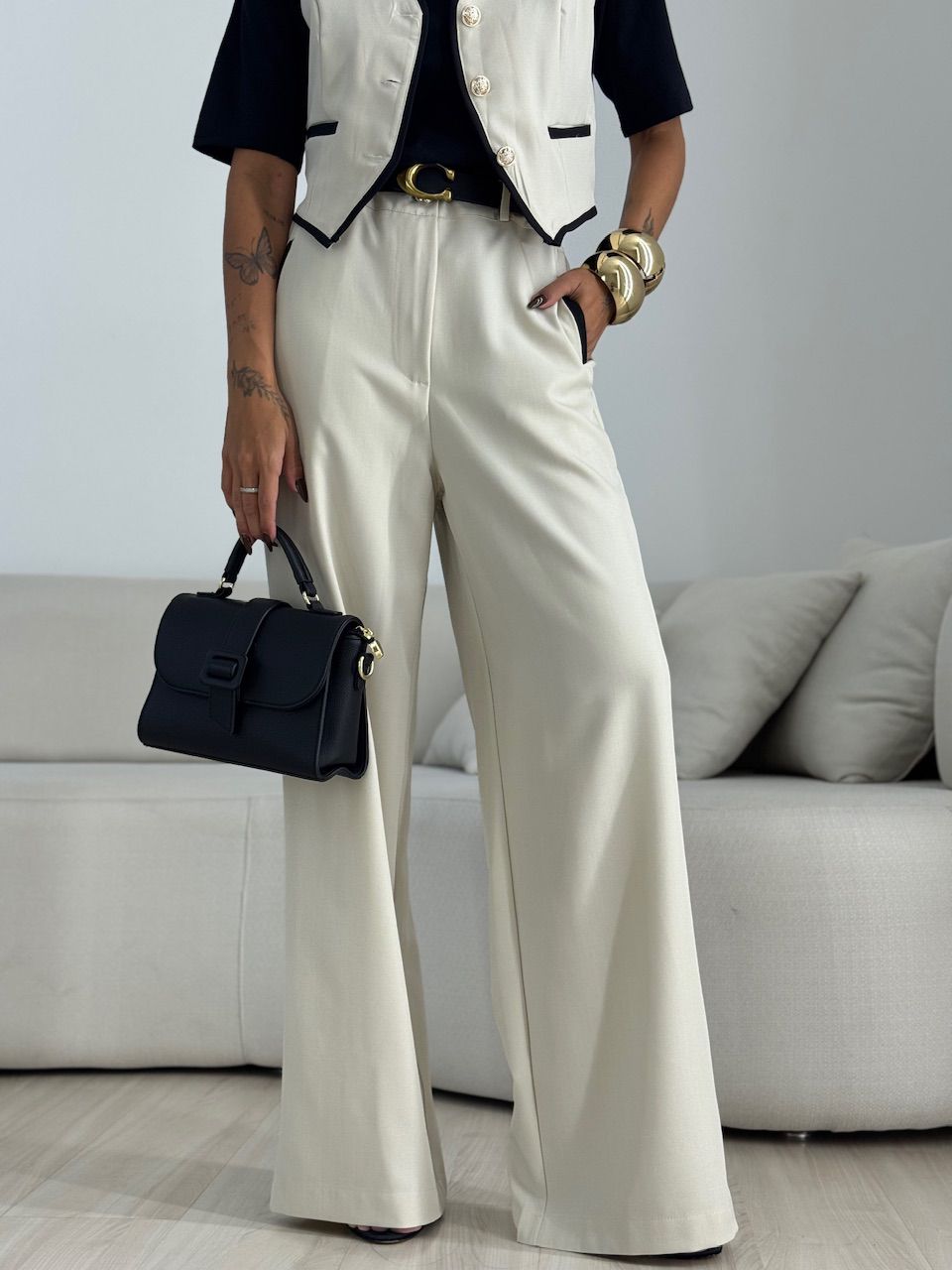 CONJUNTO ANA MARA COLETE CALÇA AREIA