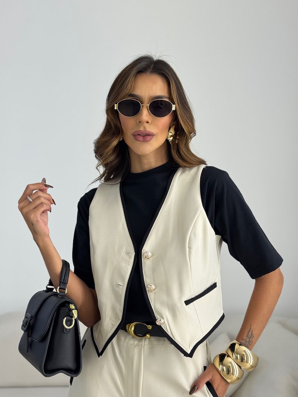 CONJUNTO ANA MARA COLETE CALÇA AREIA