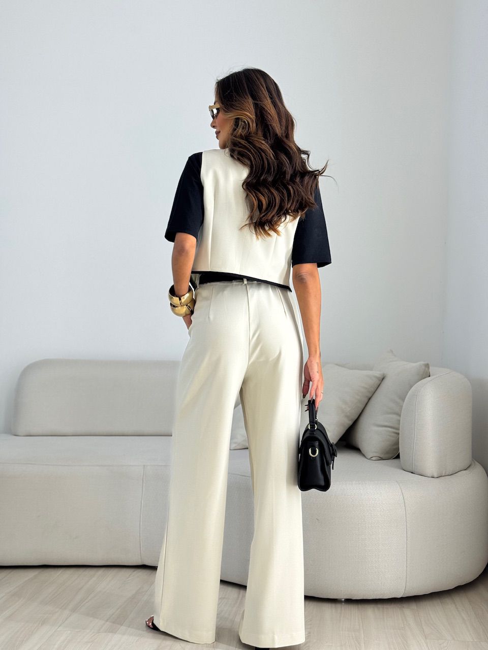 CONJUNTO ANA MARA COLETE CALÇA AREIA