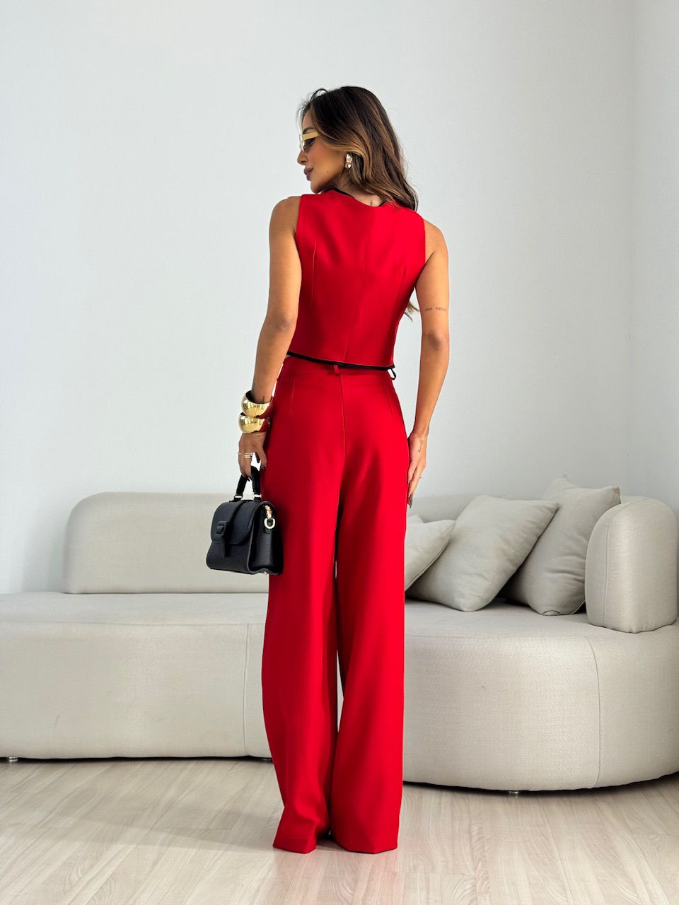 CONJUNTO ANA MARA COLETE CALÇA VERMELHO