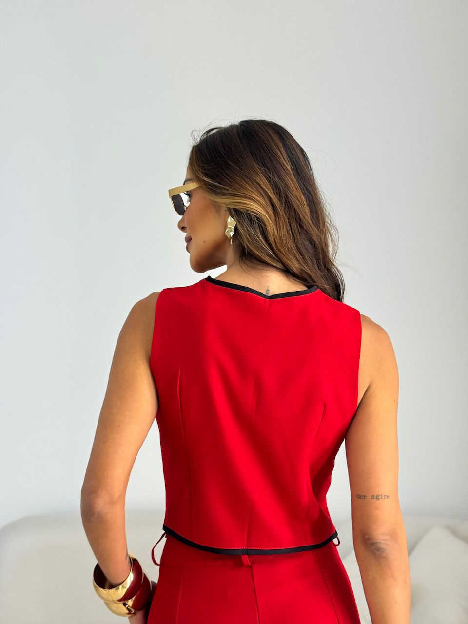 CONJUNTO ANA MARA COLETE CALÇA VERMELHO